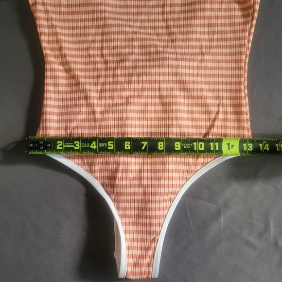 Rip Curl Swimsuit Womens M Brown Stripe Scoop Neck Open Back Beach Travel - Picture 5 of 11